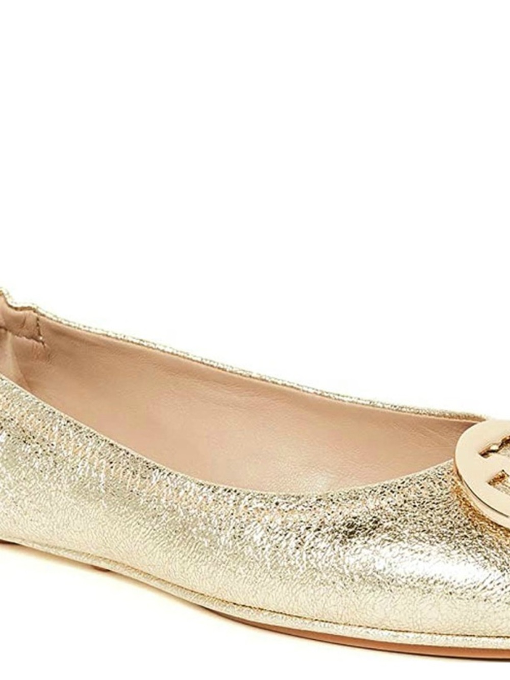 Tory Burch Gold Metallic Leather Logo Ballet Flat